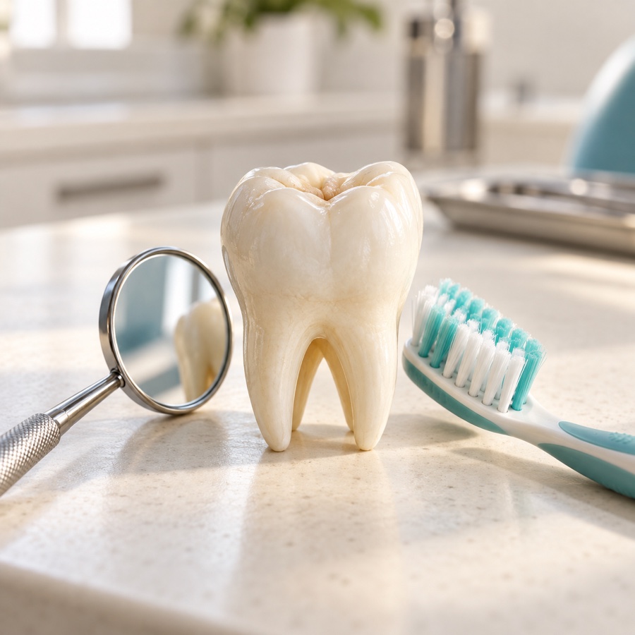 Strumenti per la prevenzione dentale fotografati in studio